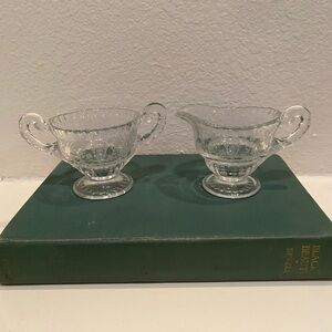 Gorgeous Vintage Cambridge Rose Etched Glass Open Creamer and Sugar Set